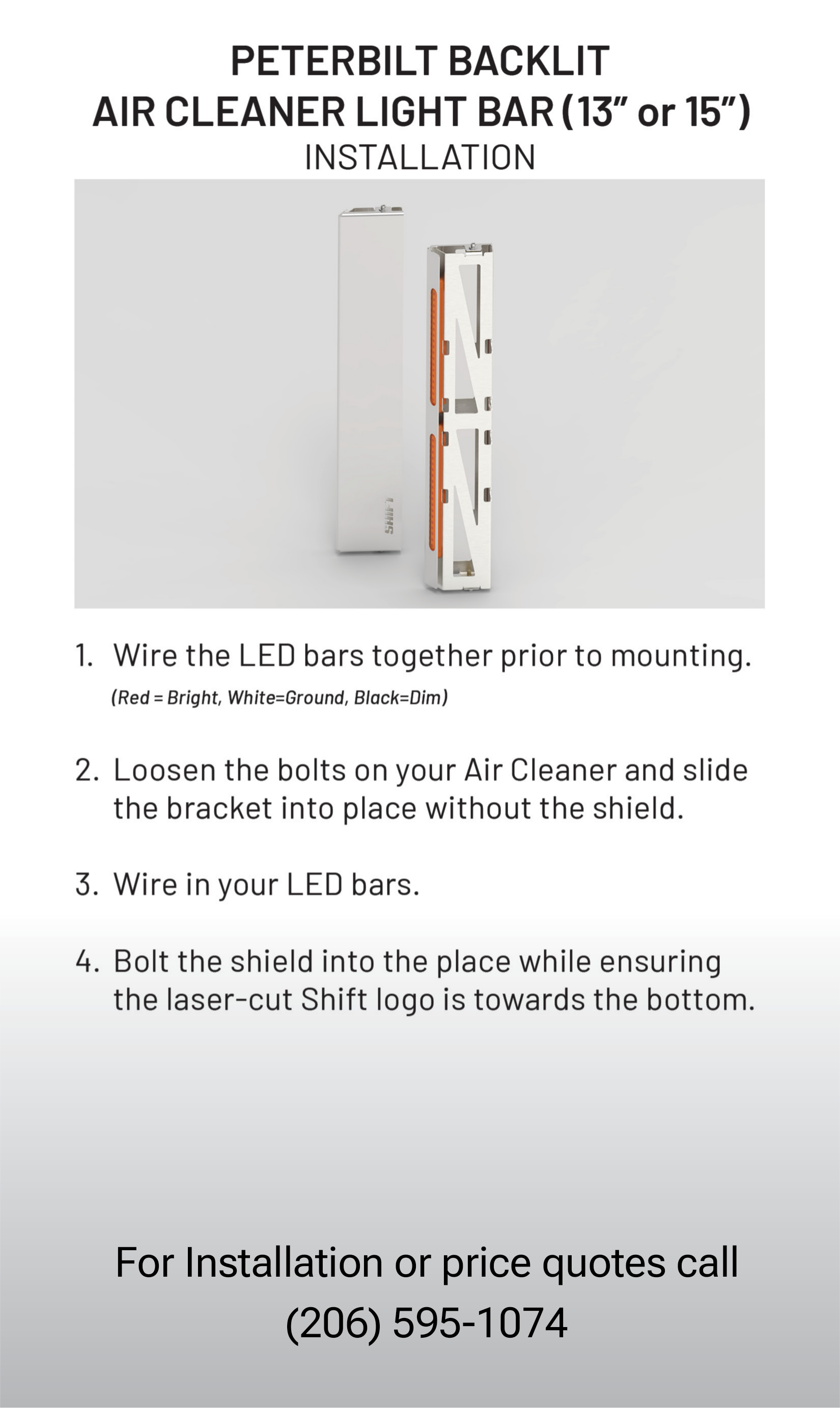 15" Backlit Air Cleaner Light Bar, Front (Sold as a Pair)