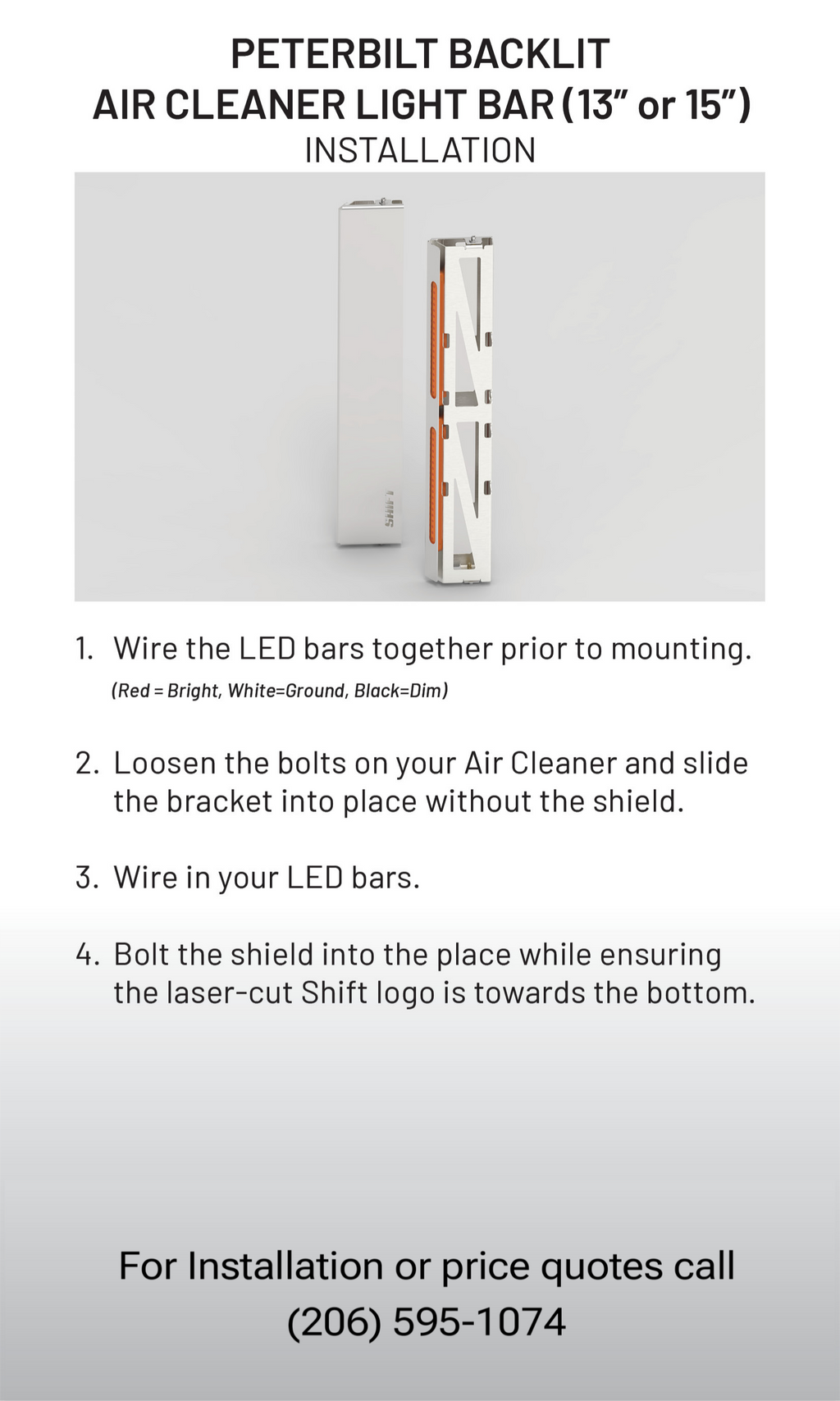 15" Backlit Air Cleaner Light Bar, Rear (Sold as a pair)