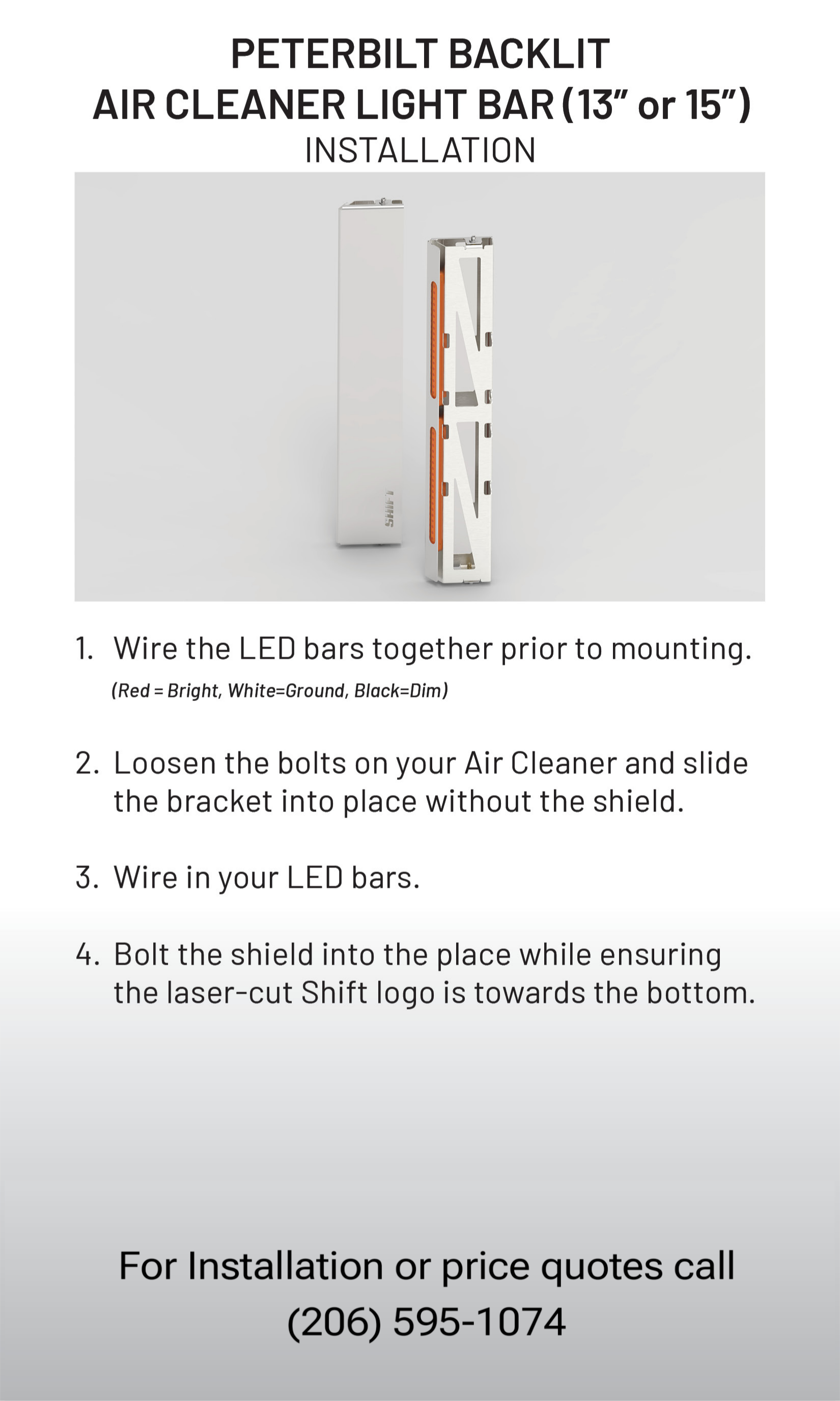 15" Backlit Air Cleaner Light Bar, Rear (Sold as a pair)