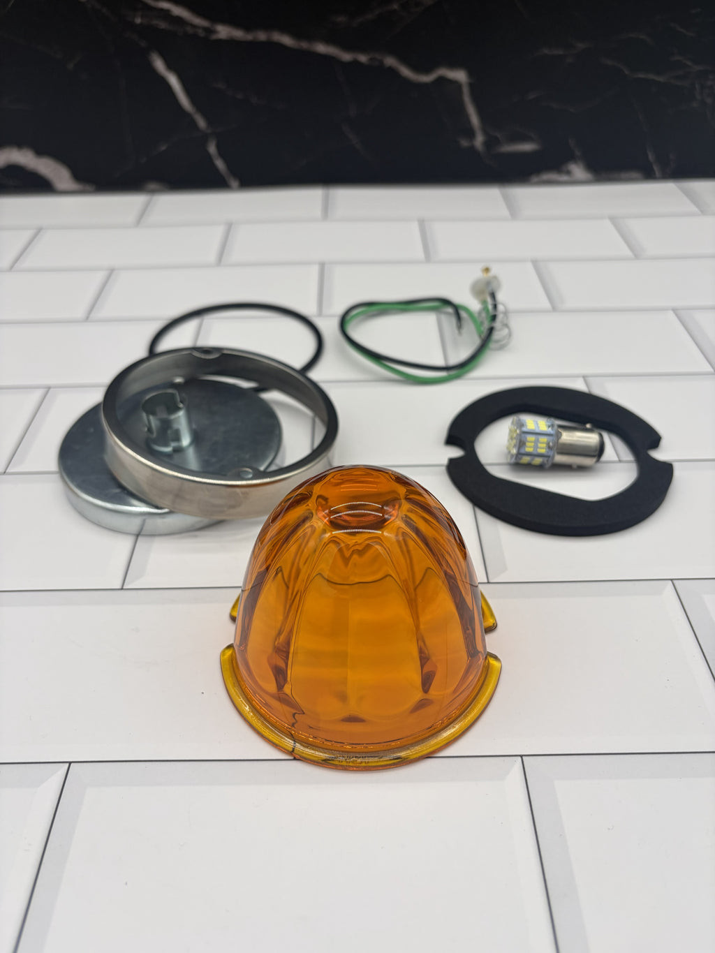 Watermelon Amber Glass Lens Flush Mount 1157 Bulb Kit